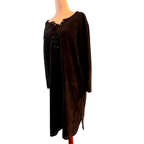 Velvet by Graham & Spencer Shift Dress Black Faux Suede Grommet Detail Pockets M - Picture 9 of 11